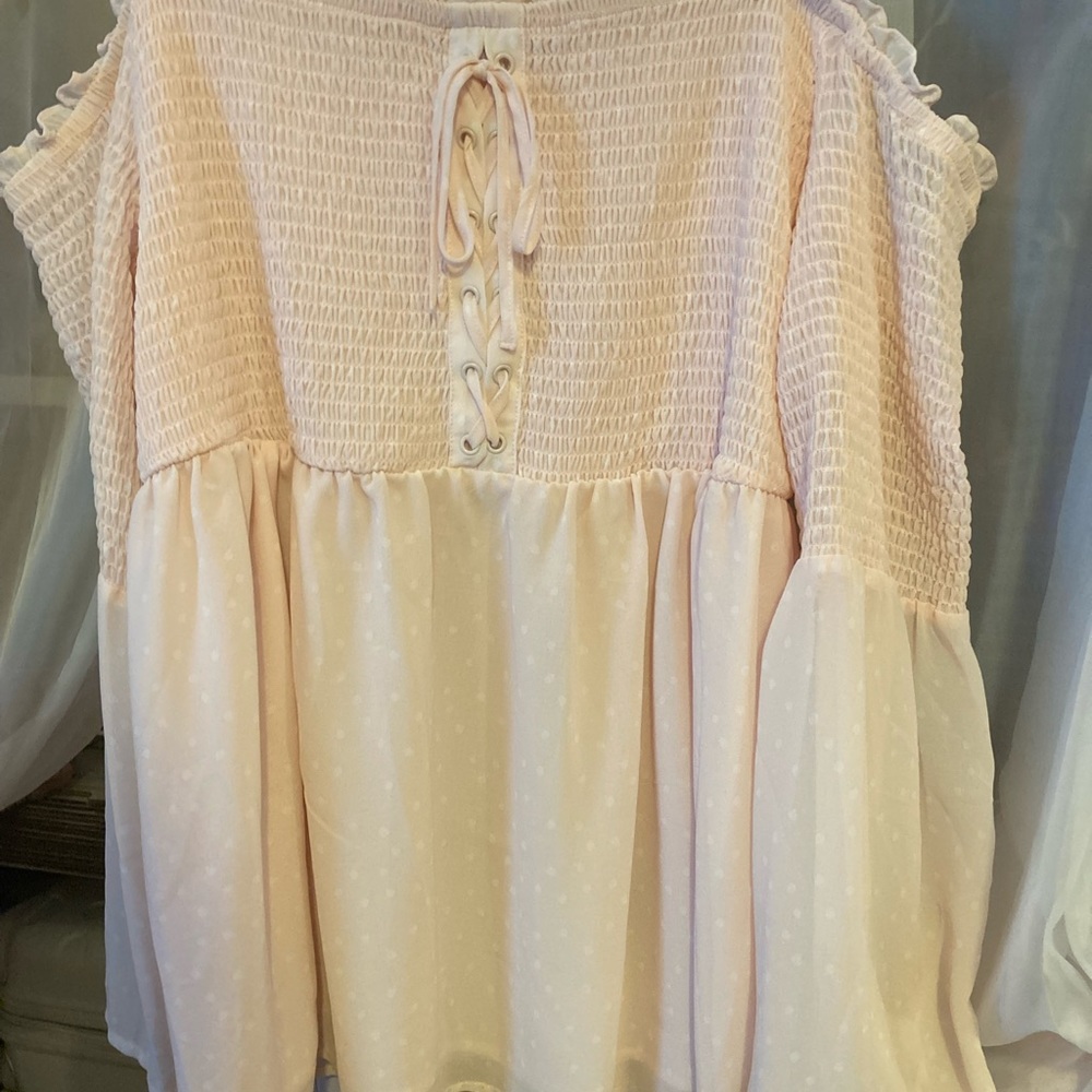 Torrid Light Pink Off the Shoulder Babydoll Blouse